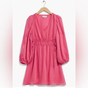 & OTHER STORIES Hot Pink V-Neck Drawstring Waist Mini Dress